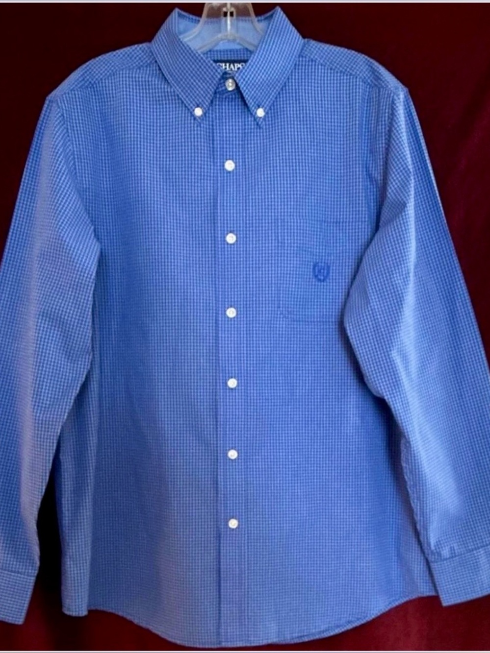 Chaps Men's Light Blue Micro-Check Button-Down Dress Shirt